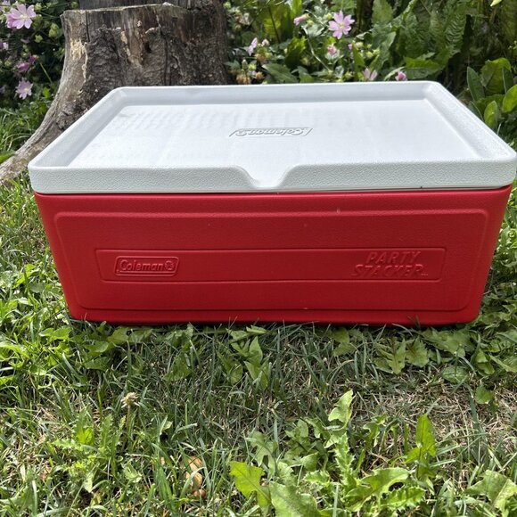 Coleman Party Stacker HEINZ Plastic Cooler Stackable 24-Can Red White 6225 - Picture 9 of 11